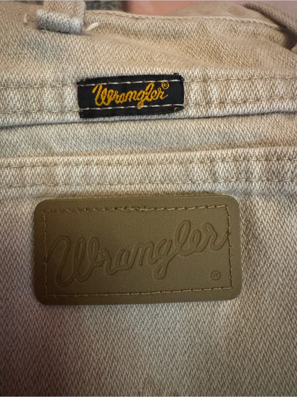 Wrangler Tan Canvas Jeans with Leather Logo Patch